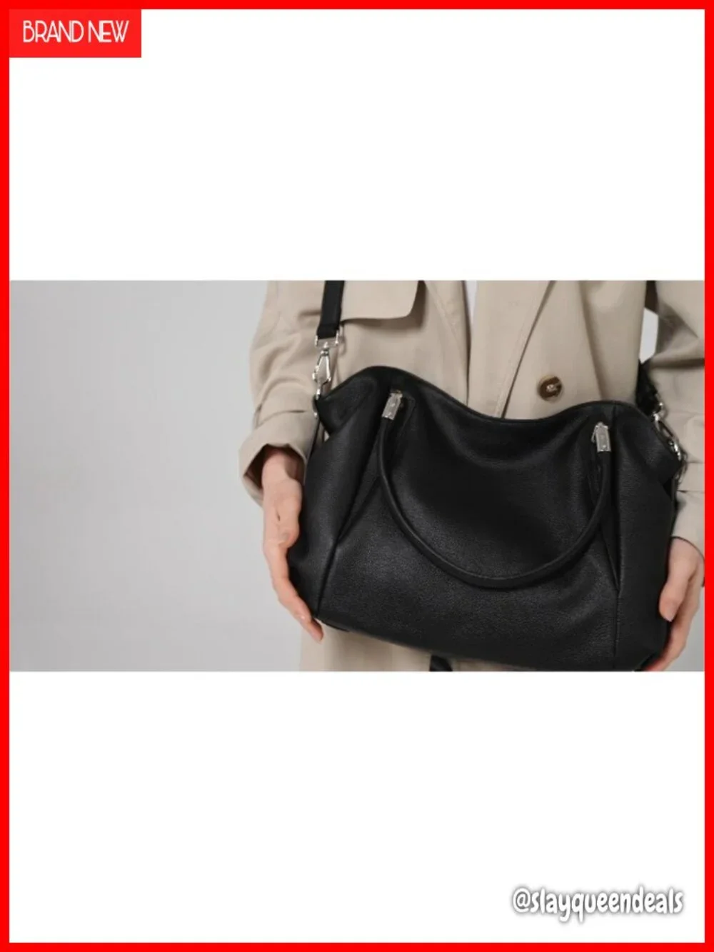 Genuine Leather Satchel Tote Handbag with Detachable Strap